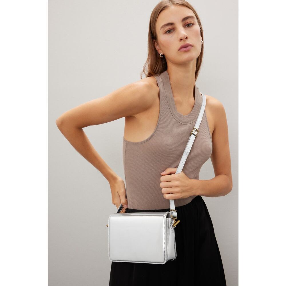 Madewell Metallic Silver Leather Flap Crossbody Bag - Picture 2 of 9